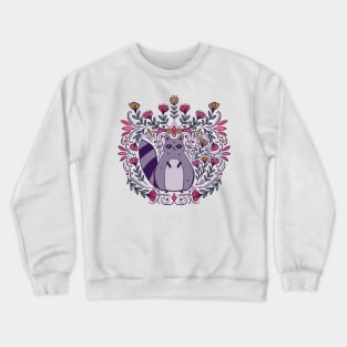 Raccoon with Flowers Folk Art Crewneck Sweatshirt